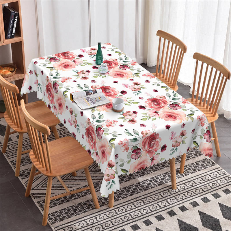 Lofaris Red Rose Cafe Pastoral Pattern Rectangle Tablecloth