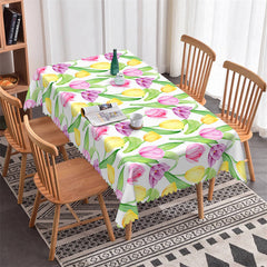 Lofaris Yellow Pink Tulip Flowers Dining Room Tablecloth