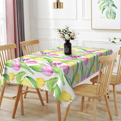 Lofaris Yellow Pink Tulip Flowers Dining Room Tablecloth