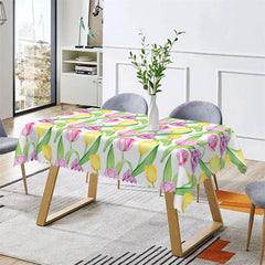 Lofaris Yellow Pink Tulip Flowers Dining Room Tablecloth