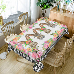 Lofaris Rabit Flowers Black White Pattern Rectangle Tablecloth