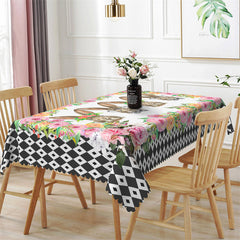 Lofaris Rabit Flowers Black White Pattern Rectangle Tablecloth