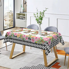 Lofaris Rabit Flowers Black White Pattern Rectangle Tablecloth