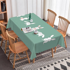 Lofaris White Rabit Simple Green Kitchen Rectangle Tablecloth