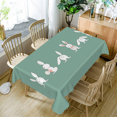 Lofaris White Rabit Simple Green Kitchen Rectangle Tablecloth