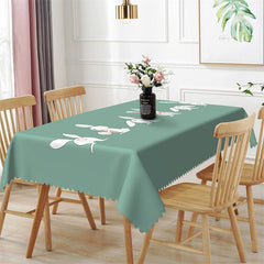 Lofaris White Rabit Simple Green Kitchen Rectangle Tablecloth