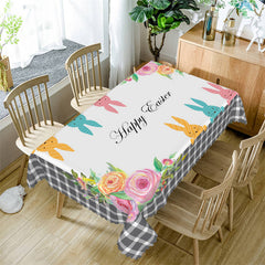 Lofaris Black White Plaid Rabit Flowers Rectangle Tablecloth