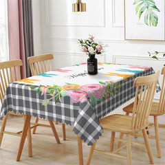 Lofaris Black White Plaid Rabit Flowers Rectangle Tablecloth