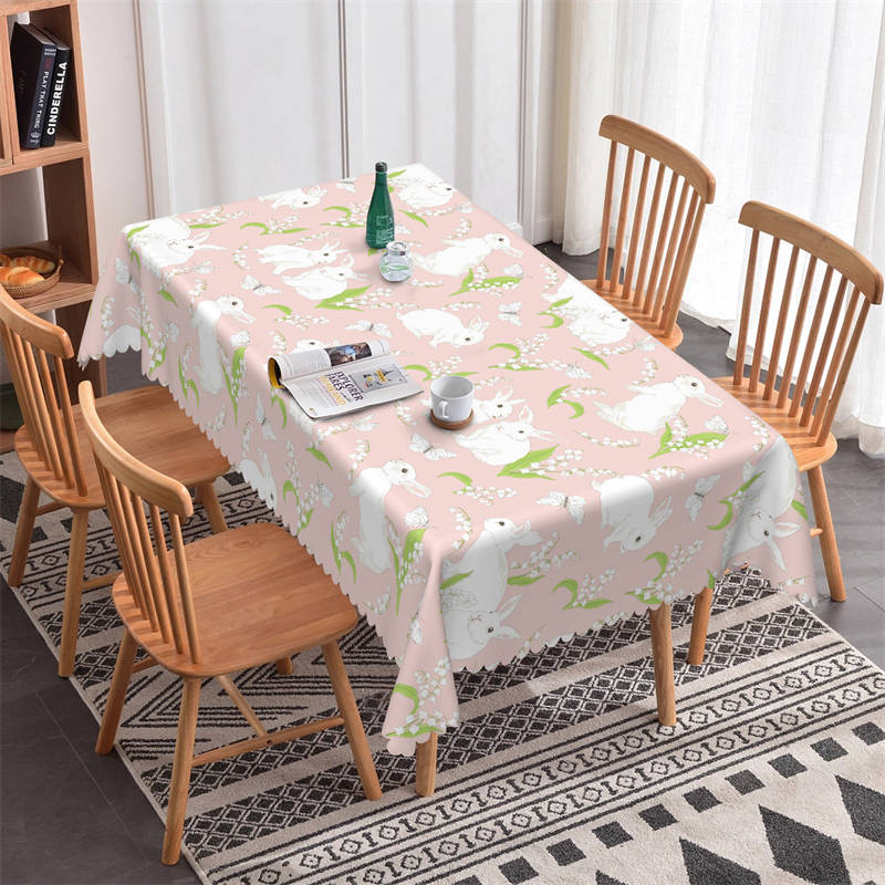 Lofaris Lovely White Rabit Pink Pattern Rectangle Tablecloth