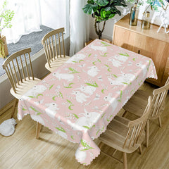 Lofaris Lovely White Rabit Pink Pattern Rectangle Tablecloth