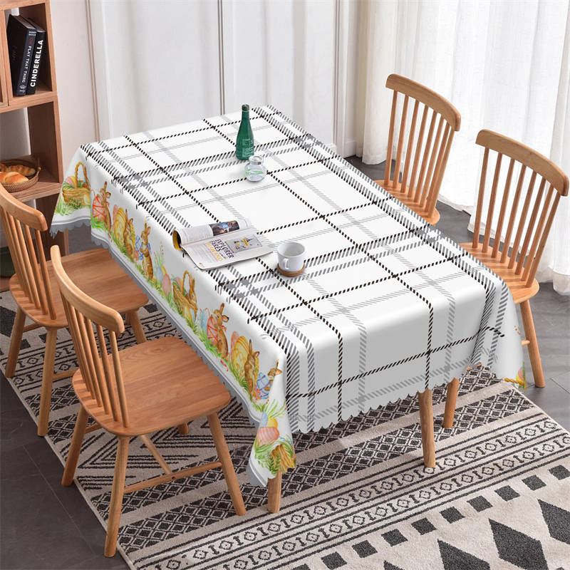 Lofaris Brown Rabits Eggs Black White Plaid Square Tablecloth