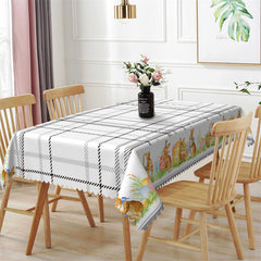 Lofaris Brown Rabits Eggs Black White Plaid Square Tablecloth