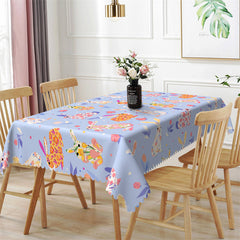 Lofaris Ester Colorful Bunny Blue Pattern Rectangle Tablecloth