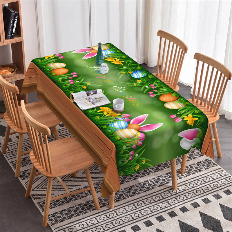 Lofaris Eggs Rabbit Ears Green Grass Rectangle Tablecloth