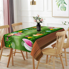 Lofaris Eggs Rabbit Ears Green Grass Rectangle Tablecloth