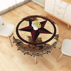 Lofaris Vintage Dusty Yellow Star Wooden Round Tablecloth