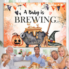 Lofaris A Baby Is Brewing Orange Backdrop Banner For Shower