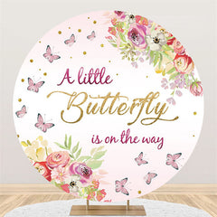 Lofaris A Little Butterfly Is On The Way Baby Shower Round Backdrop