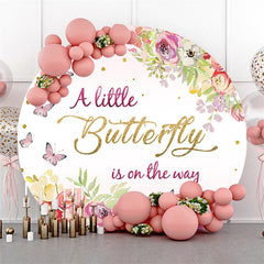 Lofaris A Little Butterfly Is On The Way Baby Shower Round Backdrop