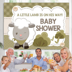 Lofaris A Little Lamb Is On His Way Dark Green Baby Shower Backdrop