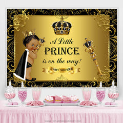 Lofaris A Little Prince Black Gold Baby Shower Backdrop