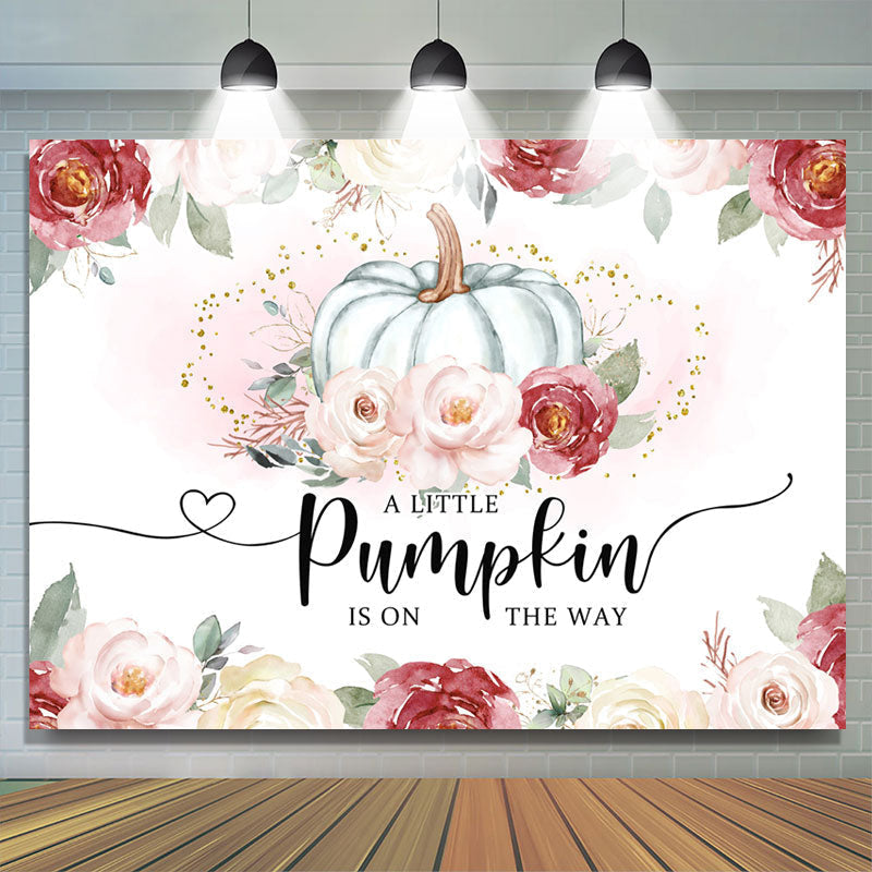 Lofaris A Little Pumpkin Is On The Way Pink Baby Shower Backdrop