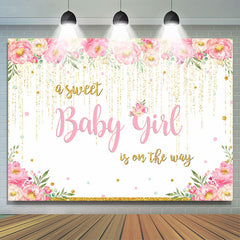 Lofaris A Sweet Baby Girl Glitter Floral Shower Backdrop