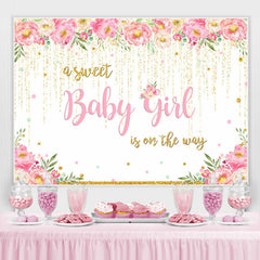 Lofaris A Sweet Baby Girl Glitter Floral Shower Backdrop