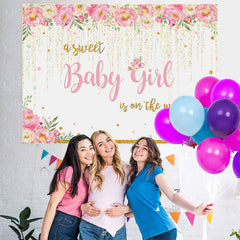 Lofaris A Sweet Baby Girl Glitter Floral Shower Backdrop