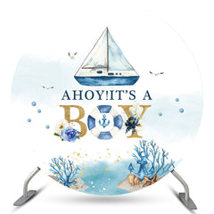 Lofaris Ahoy Its A Boy Blue Sea Ship Round Baby Shower Backdrop