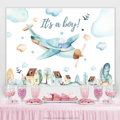 Lofaris Airplane Flying On The Sky Baby Shower Backdrop