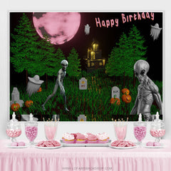 Lofaris Alien Cemetery Halloween Moon Birthday Backdrop