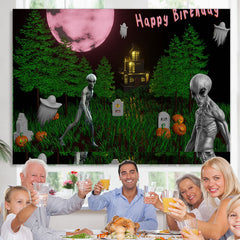 Lofaris Alien Cemetery Halloween Moon Birthday Backdrop