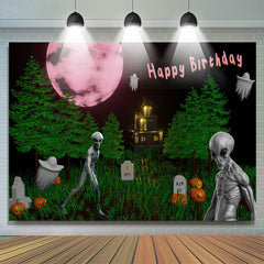 Lofaris Alien Cemetery Halloween Moon Birthday Backdrop