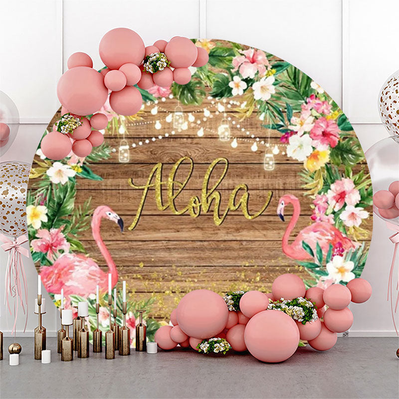 Lofaris Aloha Flamingo Floral Wooden Circle Summer Backdrop