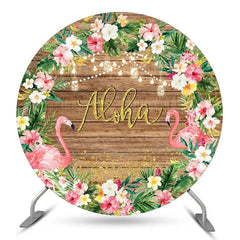 Lofaris Aloha Flamingo Floral Wooden Circle Summer Backdrop