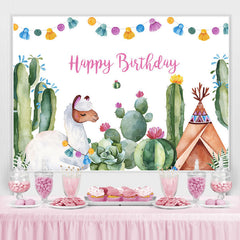 Lofaris Alpaca And Cactus Happy Birthday Backdrop For Baby