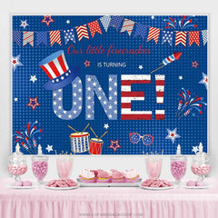 Lofaris American Flag Hat Blue Happy 1st Bithday Backdrop