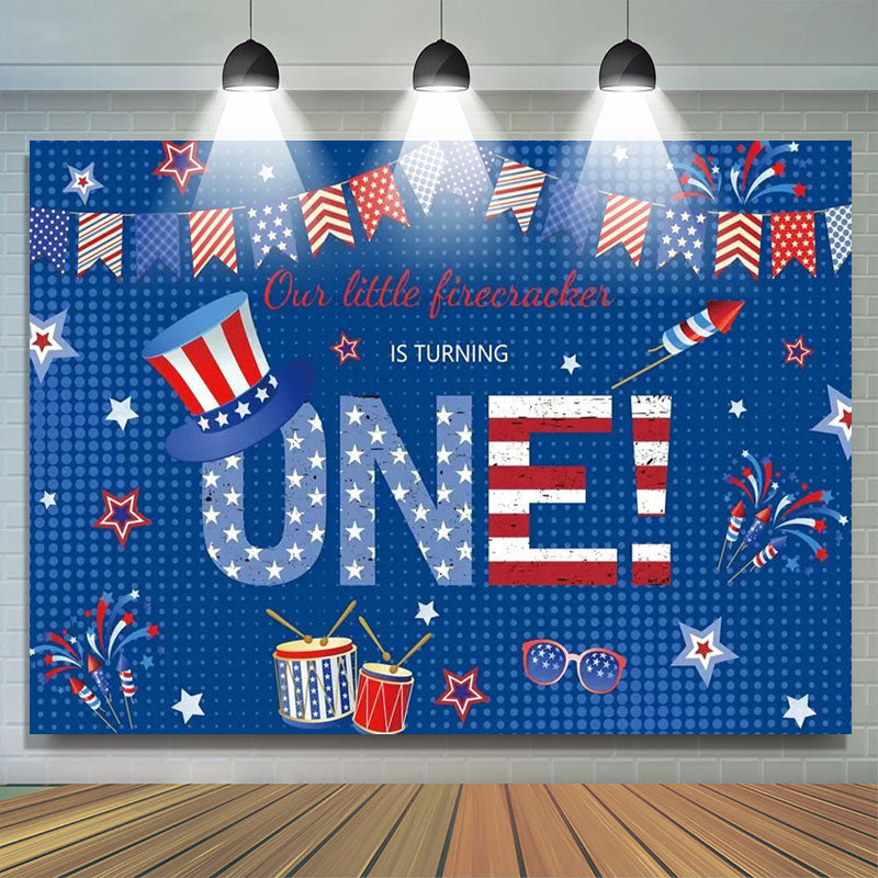 Lofaris American Flag Hat Blue Happy 1st Bithday Backdrop