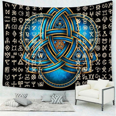 Lofaris Ancient Writing Blue 3D Printed Family Wall Tapestry