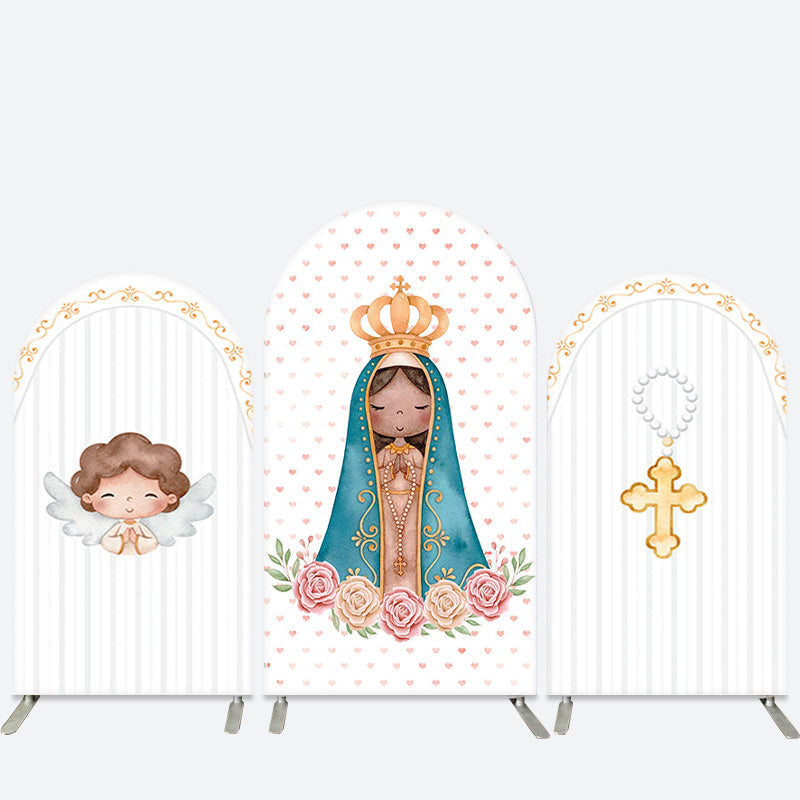 Lofaris Angel White Floral Holy Baptism Arch Backdrop Kit