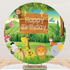 Lofaris Animals And Grassland Round Happy Birthday Backdrop