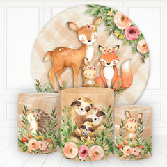 Lofaris Animals Floral Wild Beige Plaid Round Birthday Backdrop Kit