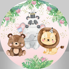 Lofaris Animals Green Leaves Circle Happy Birthday Backdrop