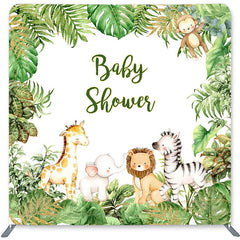 Lofaris Animals Green Leaves Double-Sided Backdrop for Baby Shower