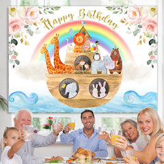 Lofaris Animals On The Boat Rainbow Happy Birthday Backdrop