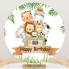 Lofaris Animals On The Car Circle Happy Birthday Backdrop