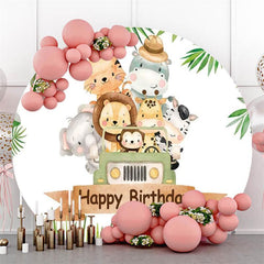 Lofaris Animals On The Car Circle Happy Birthday Backdrop