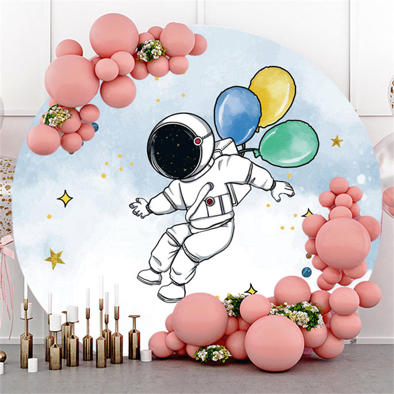 Lofaris Astronaut And Balloons Happy Birthday Round Backdrop