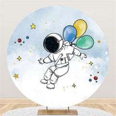 Lofaris Astronaut And Balloons Happy Birthday Round Backdrop